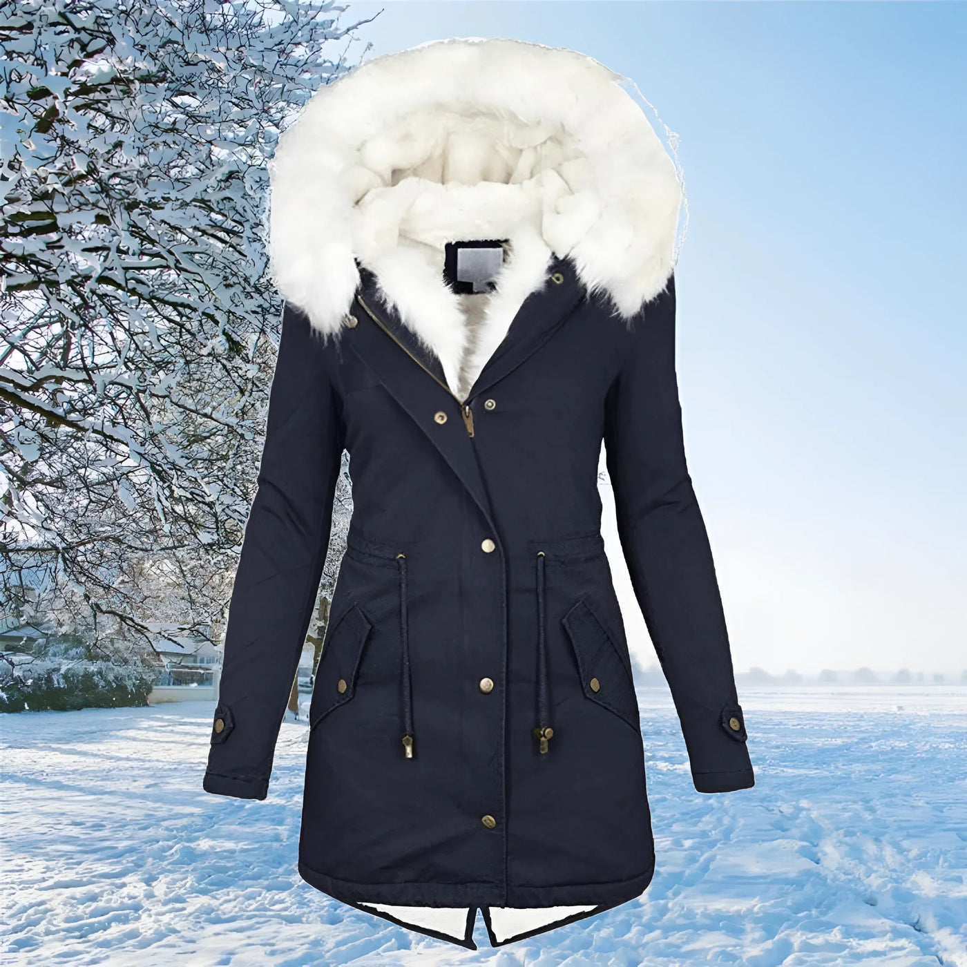 JONA - ELEGANT COAT WITH WHITE FAUX FUR