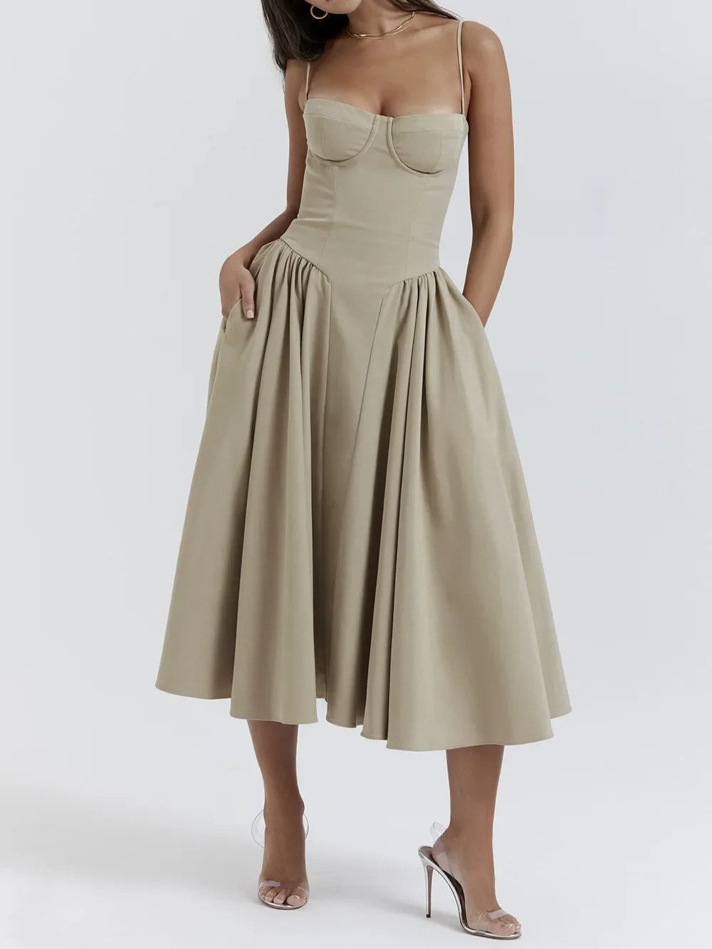 Carolyn - Sleeveless Corset Midi Dress