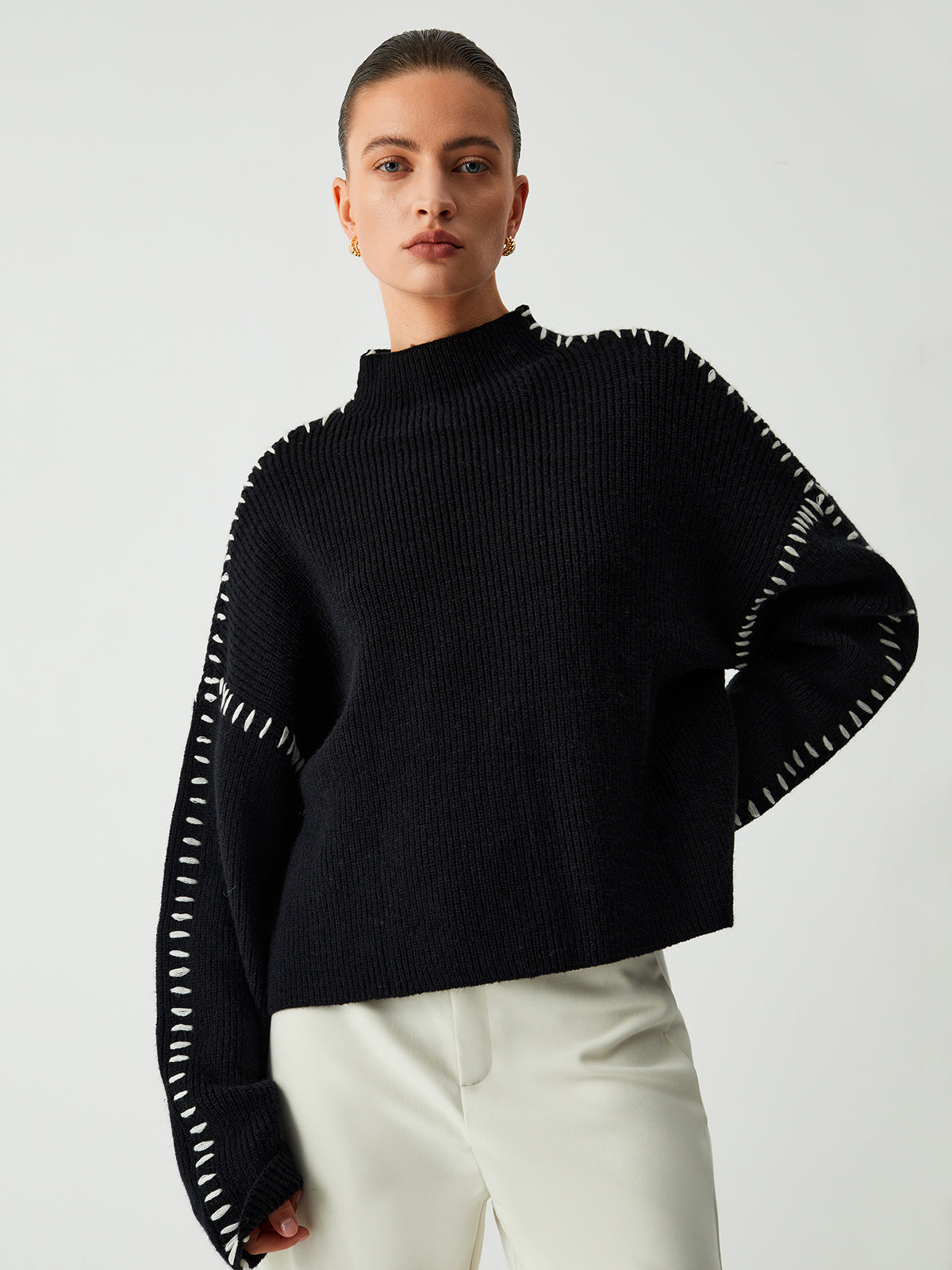 Isla - Stitched High Neck Jumper