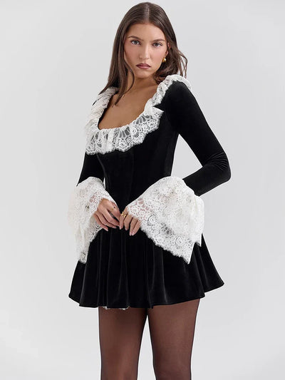 Frida - Lace Flare Long Sleeve Sexy Mini Dress