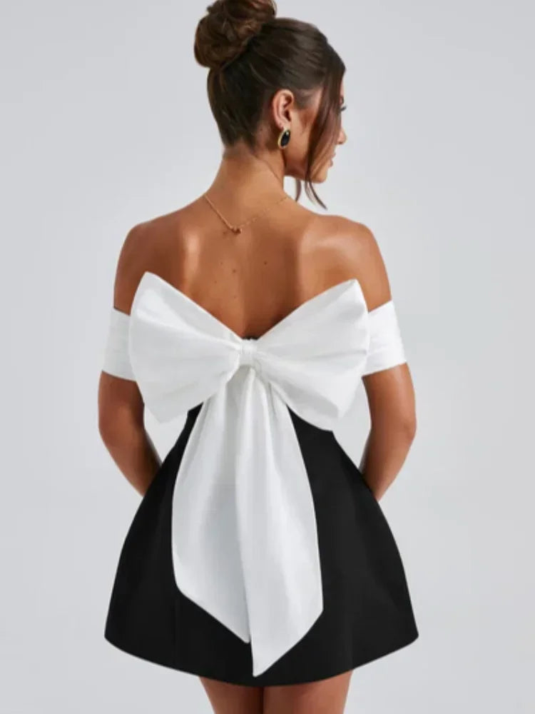 Bella - Elegant Back Big Bow Mini Dress