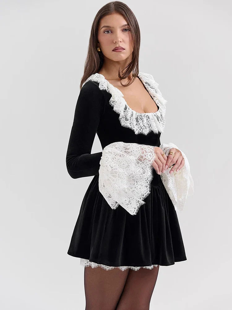 Frida - Lace Flare Long Sleeve Sexy Mini Dress